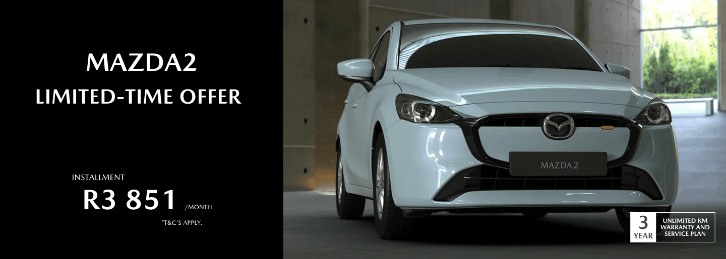 Drive away in a new Mazda2 from only R3 851 pm* banner