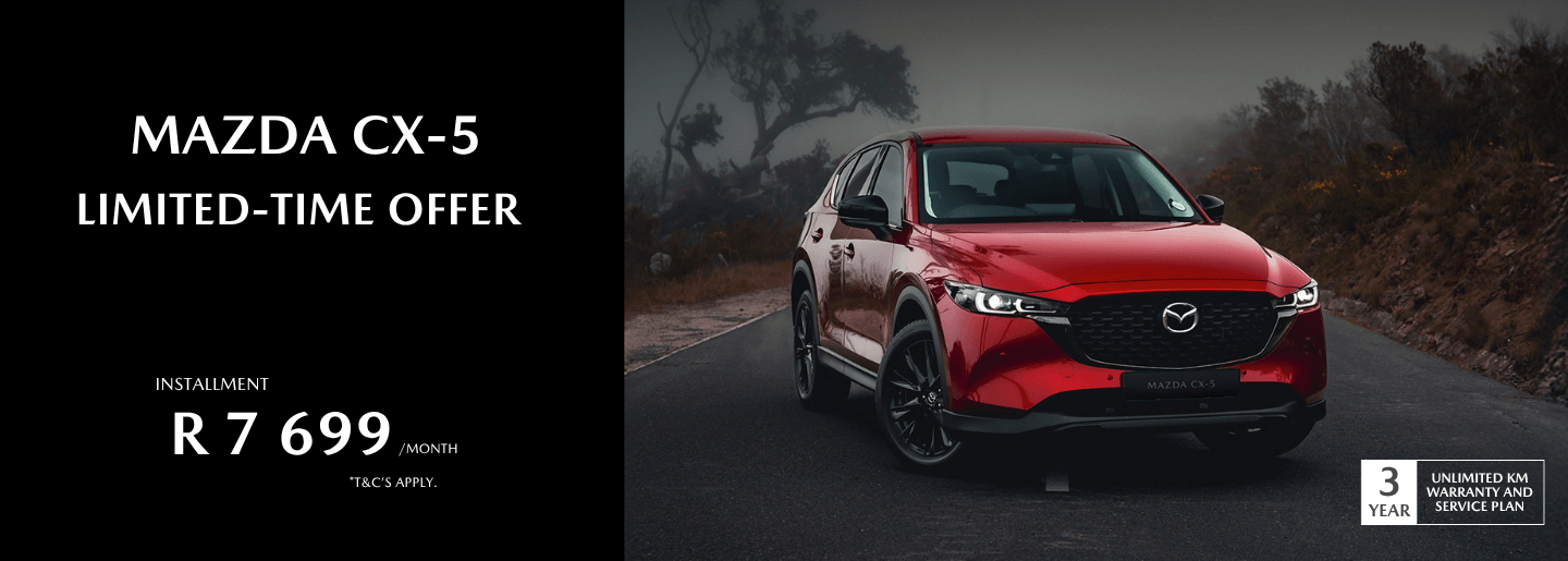 Drive away in a new Mazda CX-5 from only R7 699 pm* banner