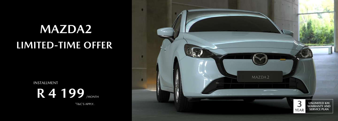 Drive away in a new Mazda2 from only R4 199 pm* banner