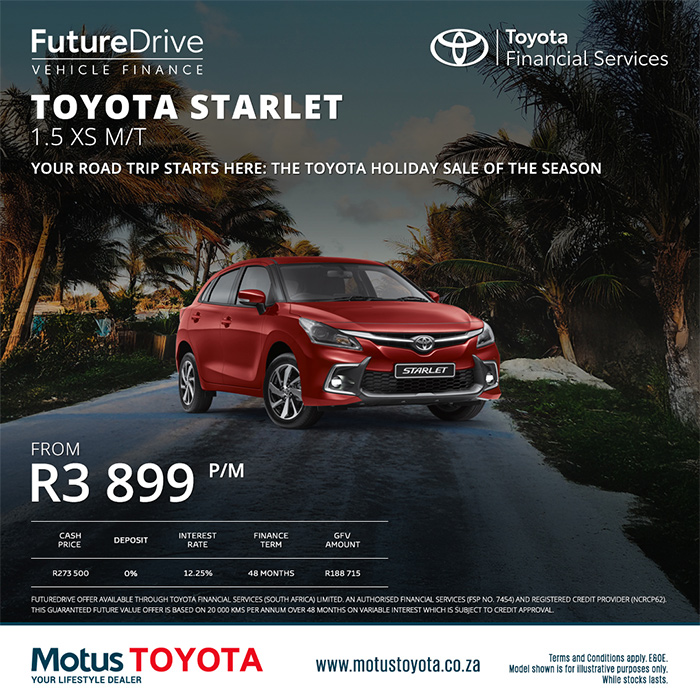 The Toyota Starlet 1.5 XS Manual From R3 899 per month